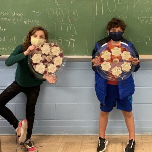 Children in religious school at MJCBY showing their Passover Plates.