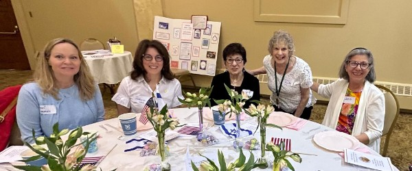 Five members at a MJCBY Sisterhood luncheon