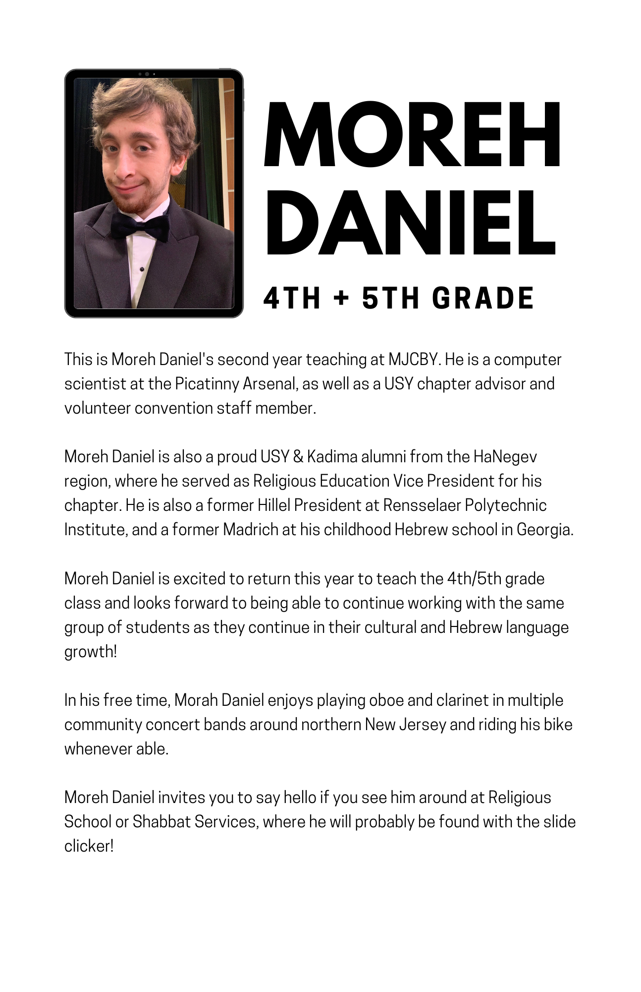 Moreh Daniel teaches 4th & 5th Grade